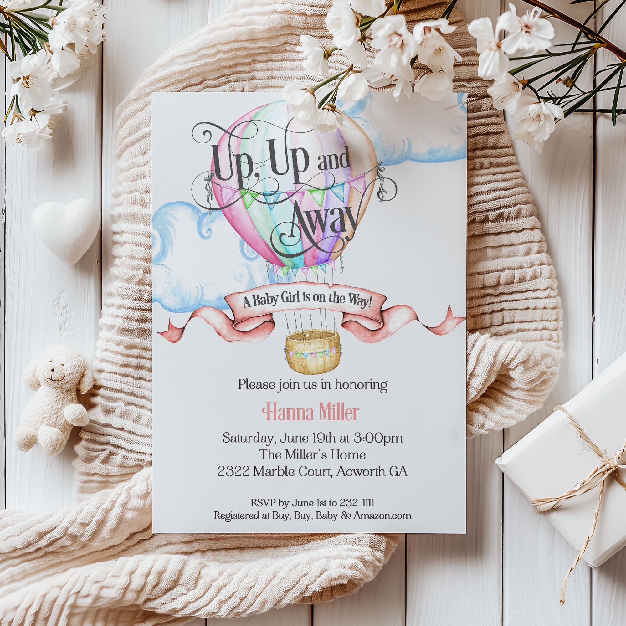 Hot Air Balloon Baby Shower Invitation (Digital Download)