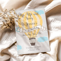 Hot Air Balloon Custom Color First Birthday Invitation