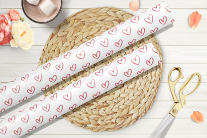 Valentine Pink Hearts Wrapping Paper Sheets