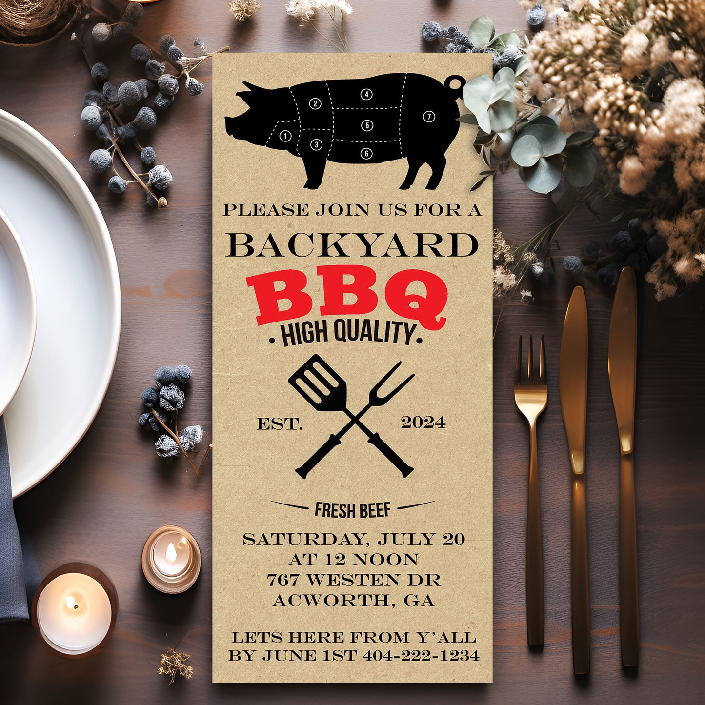 Vintage Pig BBQ Invitation