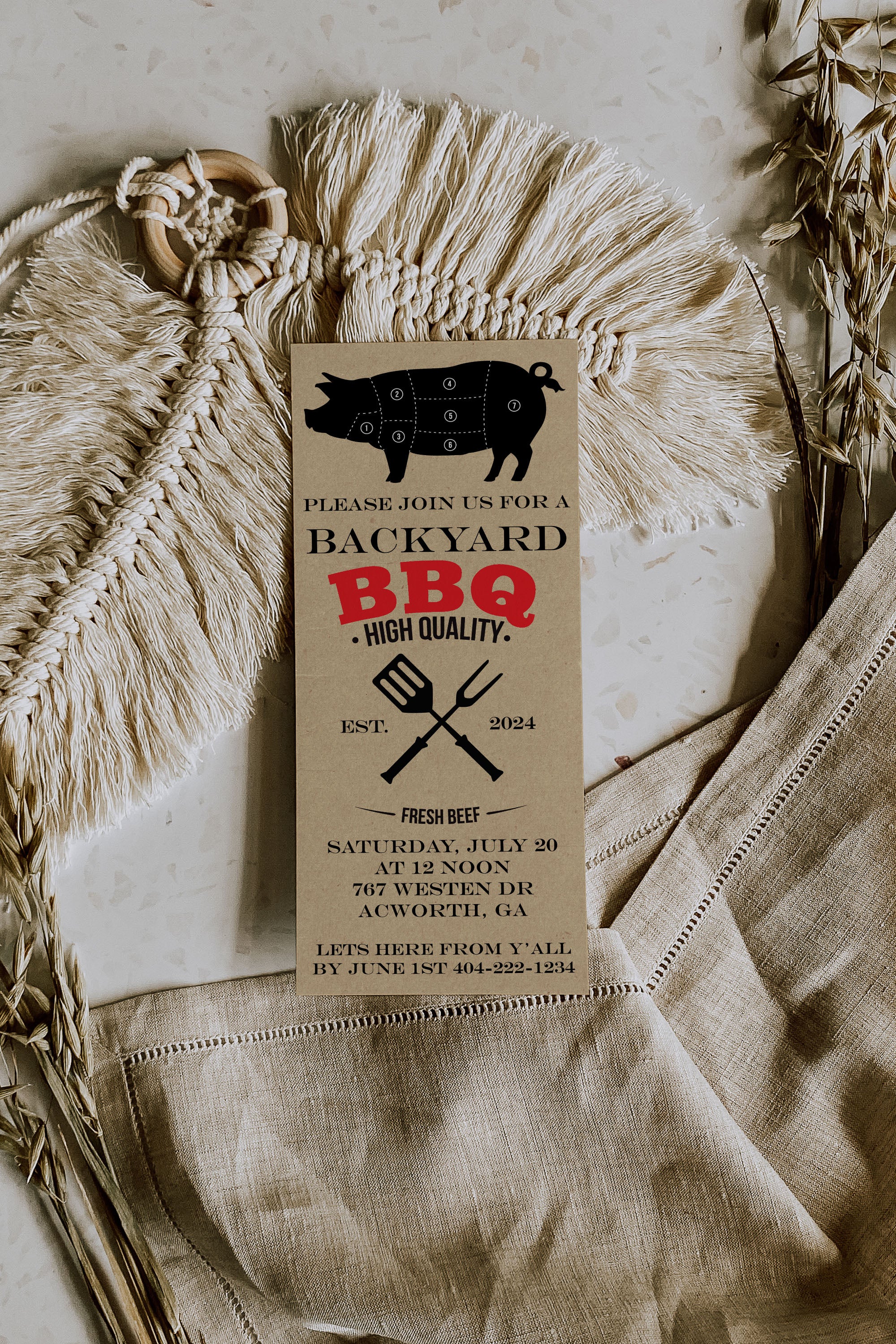 Vintage Pig BBQ Invitation