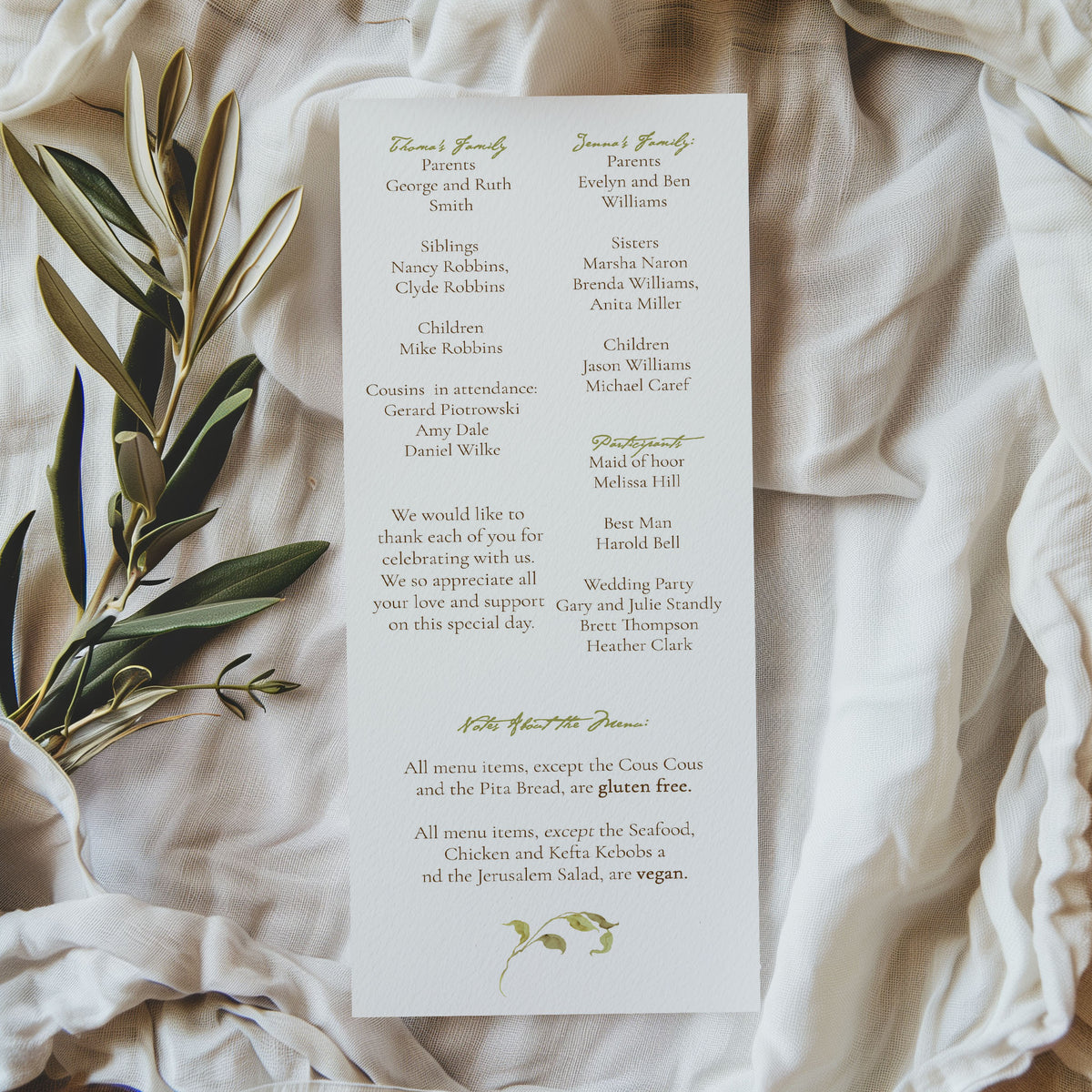Greenery Monogram Elegant Program