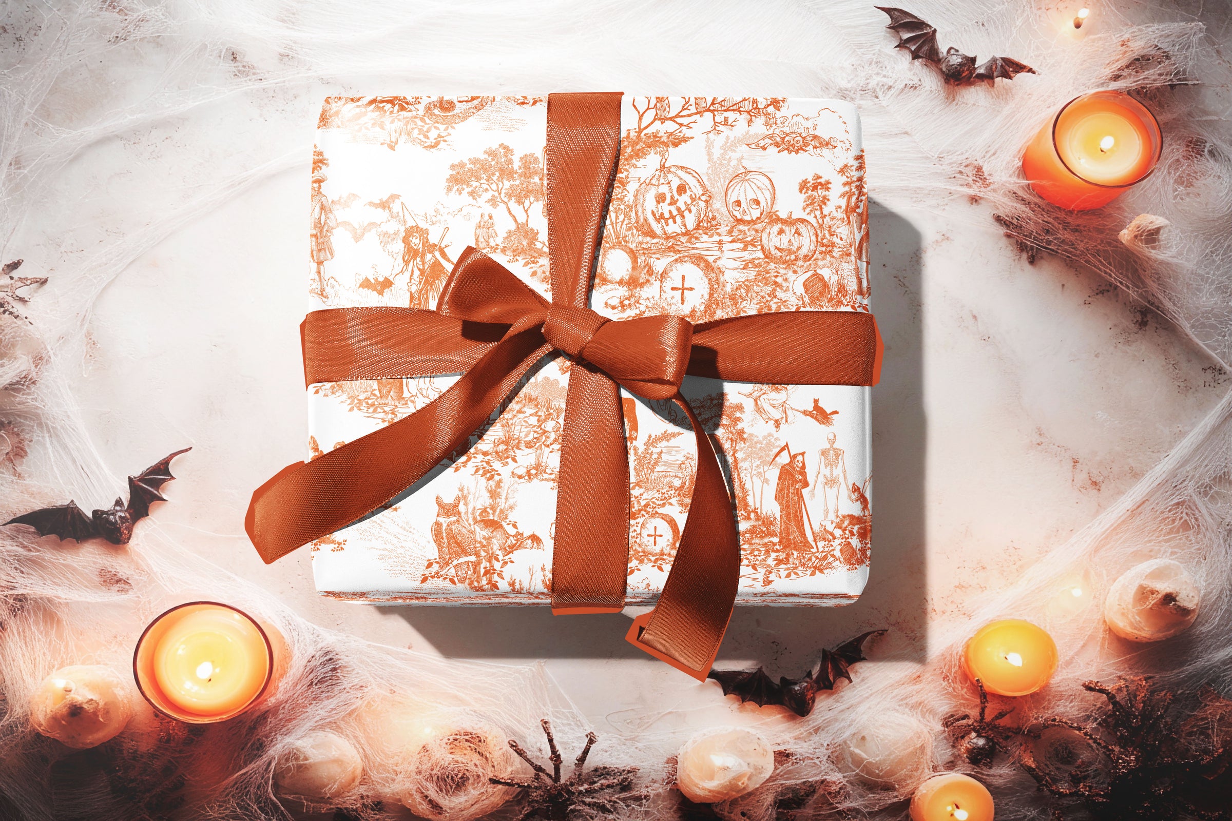 Vintage Orange Halloween Wrapping Paper Roll — Retro Pumpkin Gift Wrap