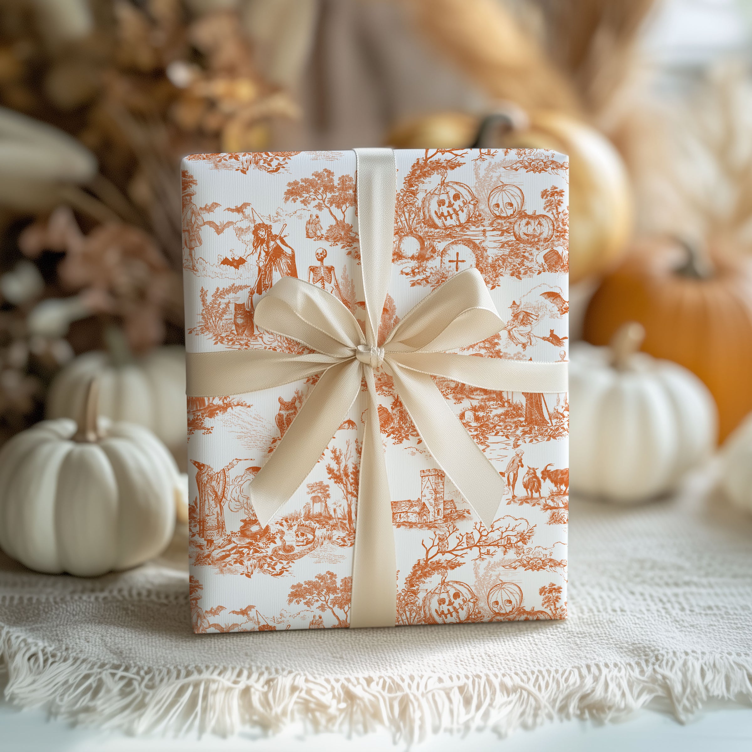 Vintage Orange Halloween Wrapping Paper Roll — Retro Pumpkin Gift Wrap