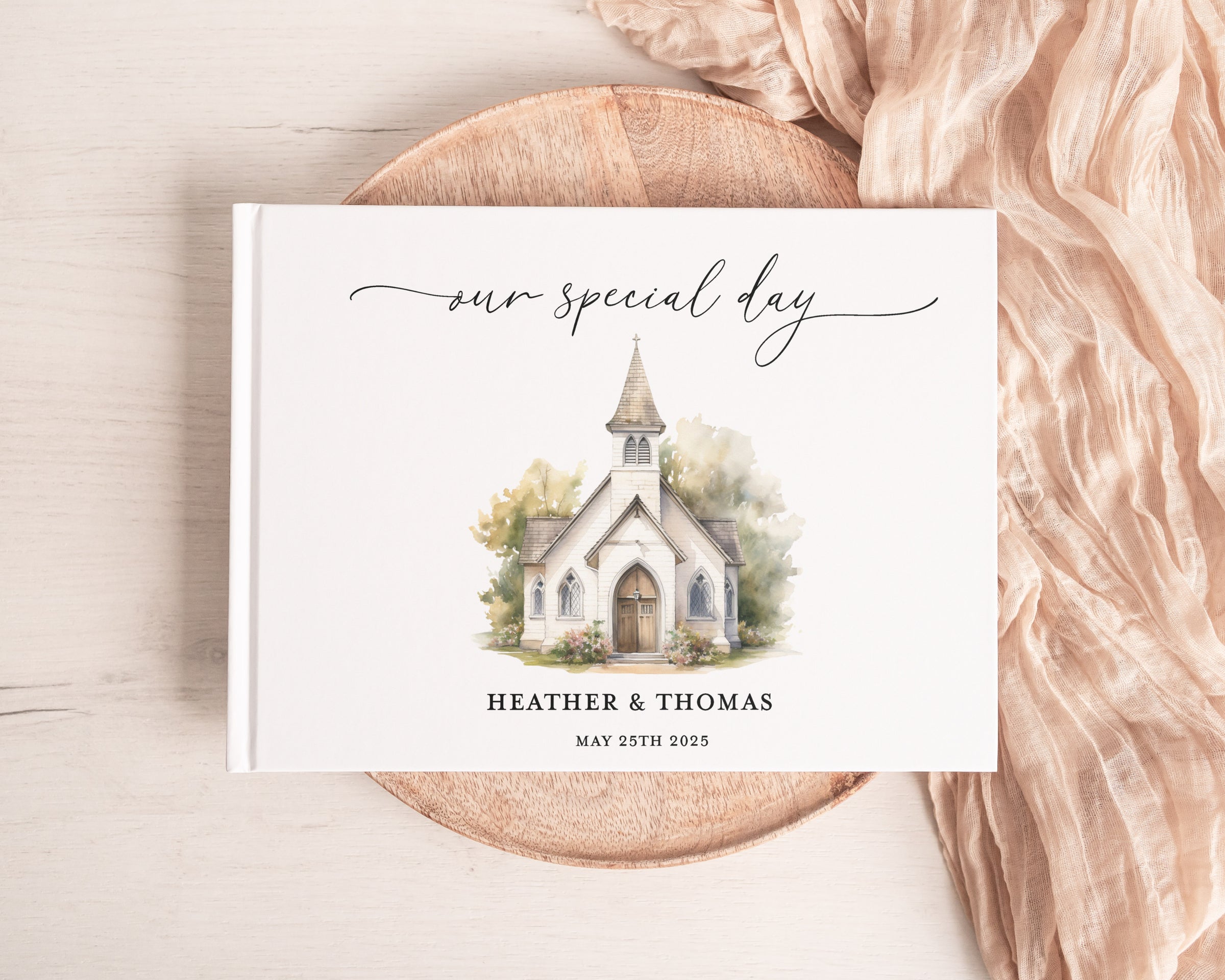 Watercolor Church Wedding (any occasion) Guest Book