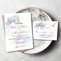 Watercolor Nautical SailBoat Wedding Invitation