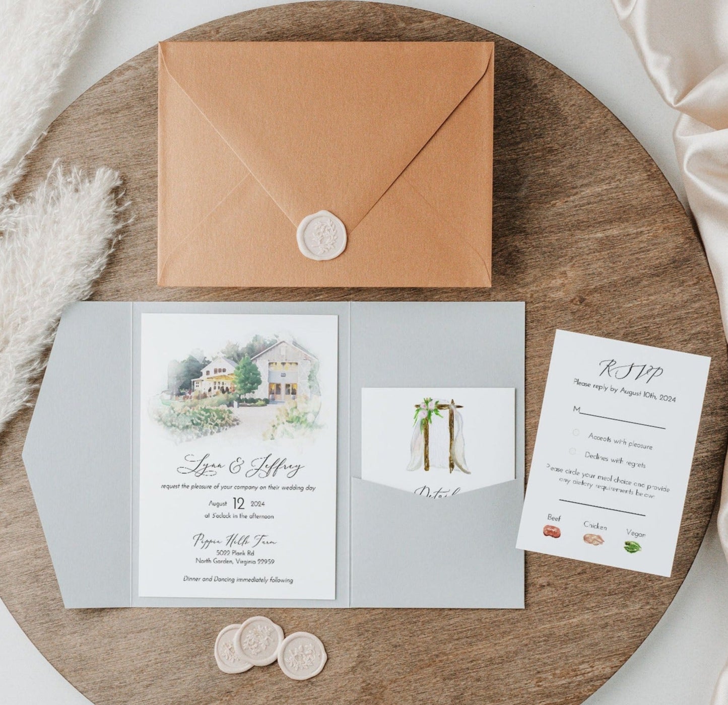 Watercolor Custom Venue Wedding Invitation Suite-Upload your Venue