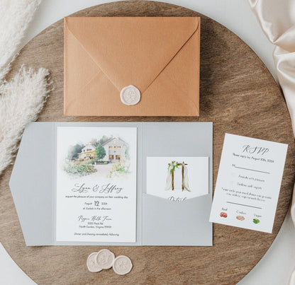 Watercolor Custom Venue Wedding Invitation Suite-Upload your Venue