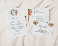 Cabo Mexico Watercolor Wedding Invitation Suite with Timeline & Map