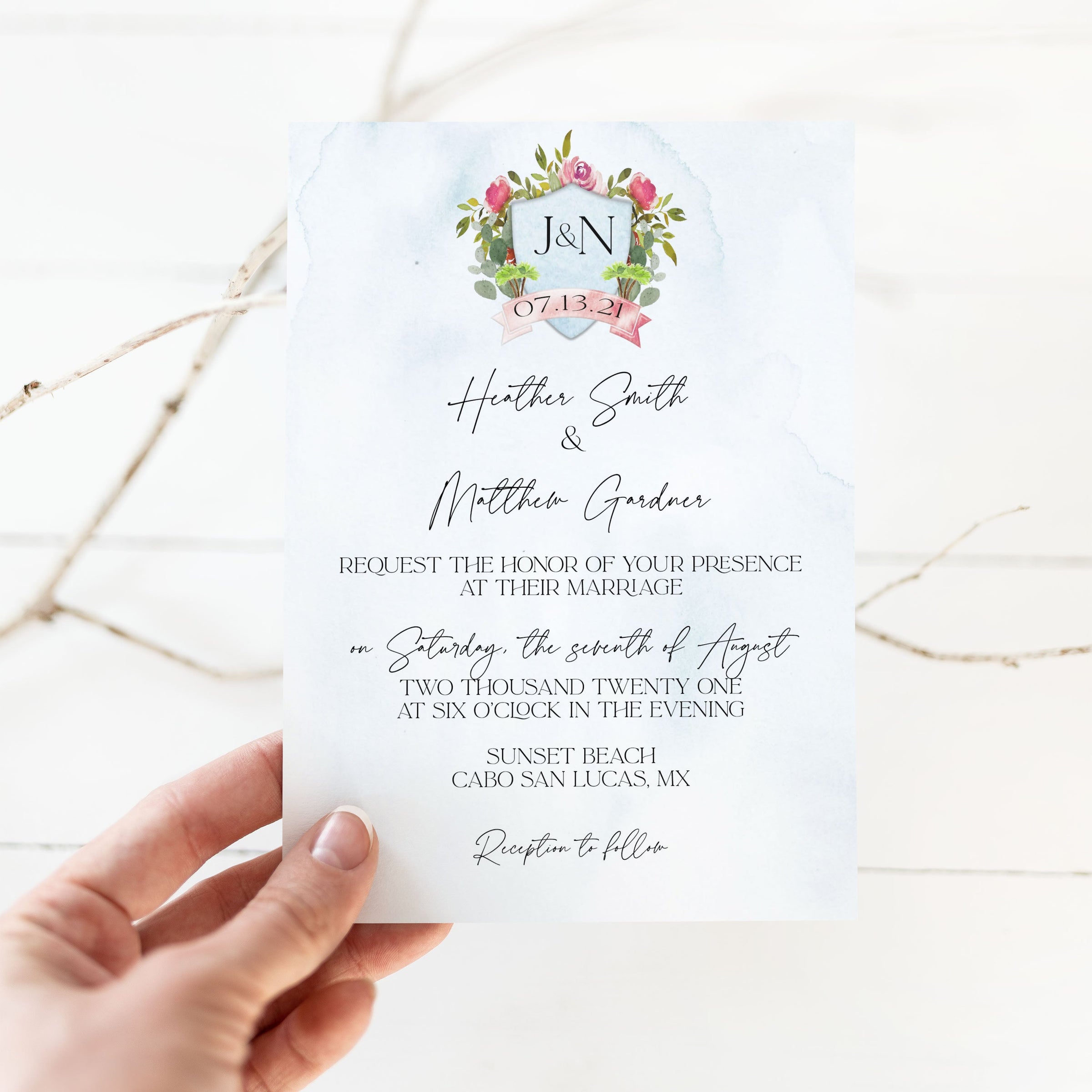 Cabo Mexico Watercolor Wedding Invitation Suite with Timeline & Map