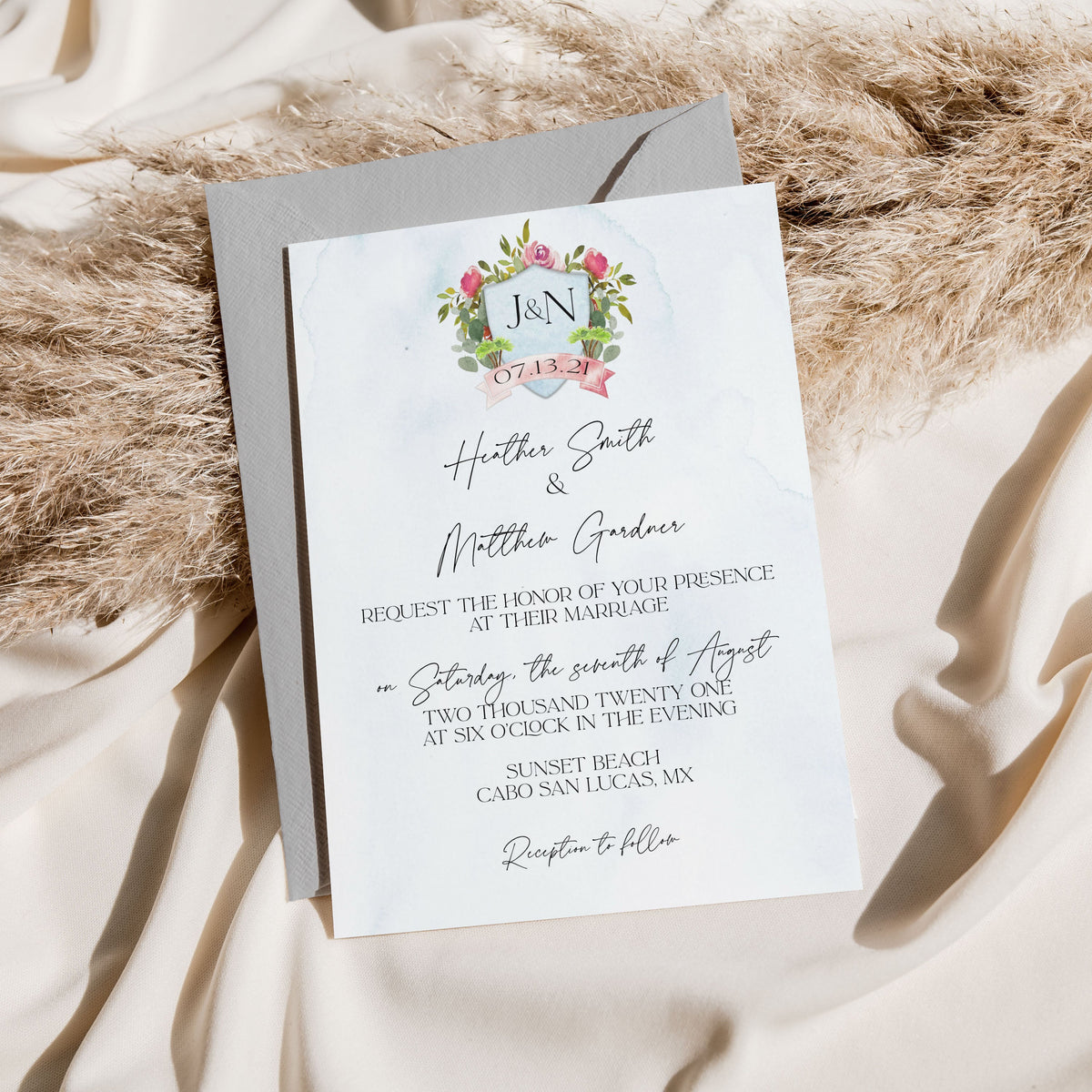 Cabo Mexico Watercolor Wedding Invitation Suite with Timeline & Map