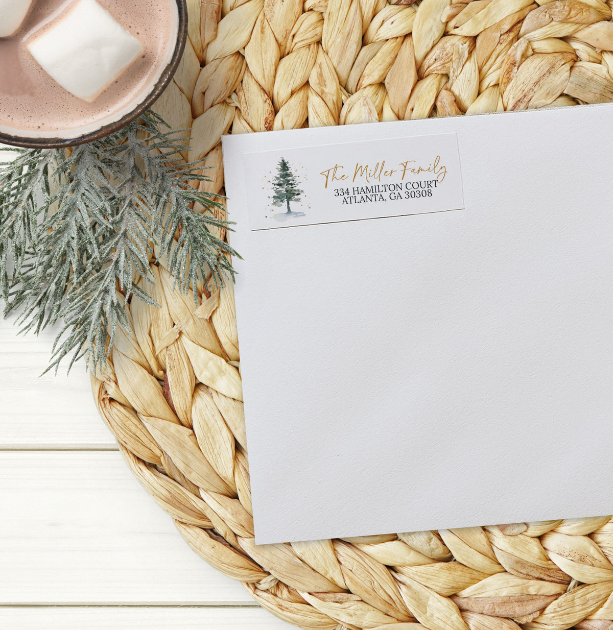 Gold Christmas Tree Holiday Return Address Sticker