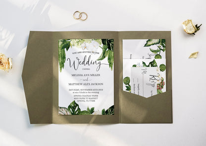 Elegant Watercolor Greenery Savannah Wedding Invitation