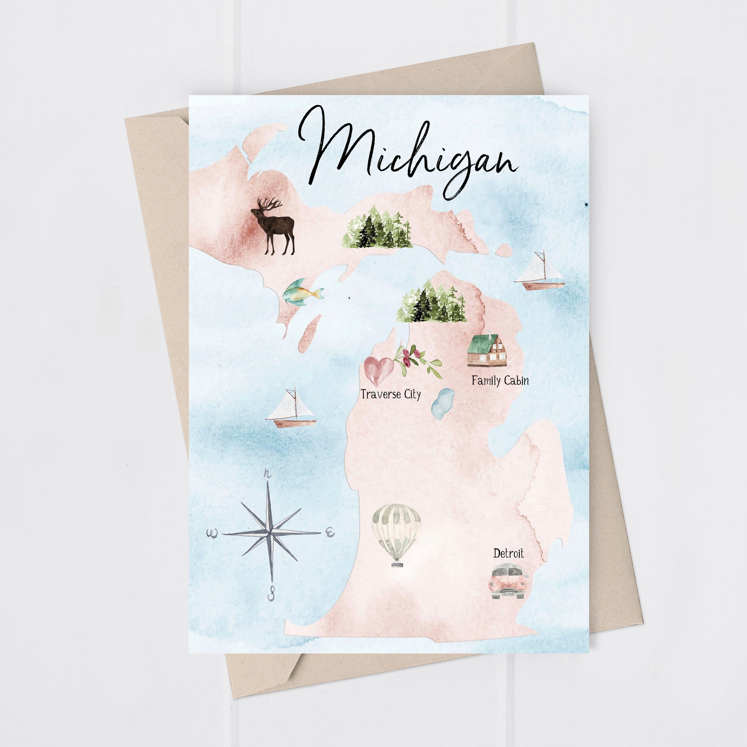 Michigan Watercolor Lake Wedding Invitation Suite