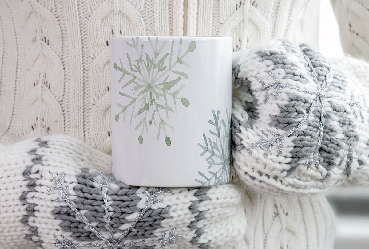 Snowflake Ceramic Mug — Winter Snowflakes 11oz & 15oz Holiday Coffee Cup