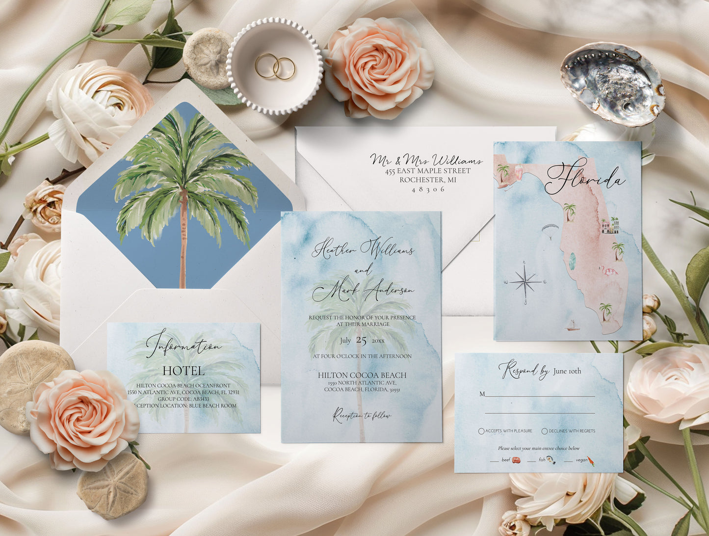 Watercolor Florida Tropical Wedding Invitation Suite