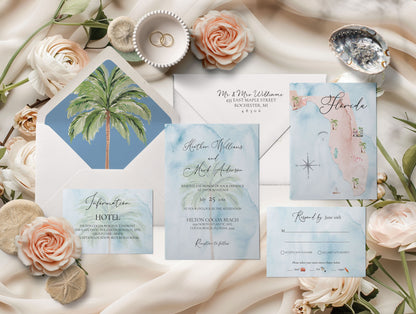 Watercolor Florida Tropical Wedding Invitation Suite