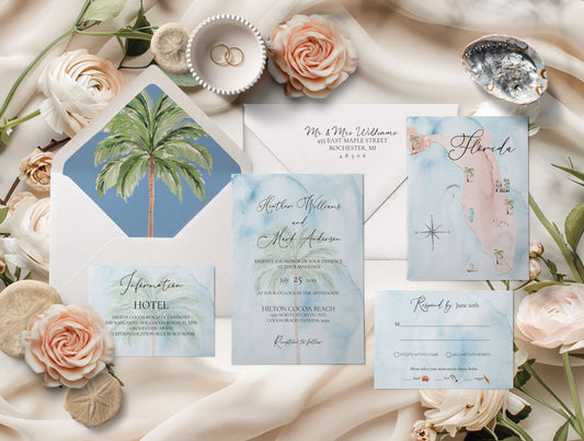 Watercolor Florida Tropical Wedding Invitation Suite