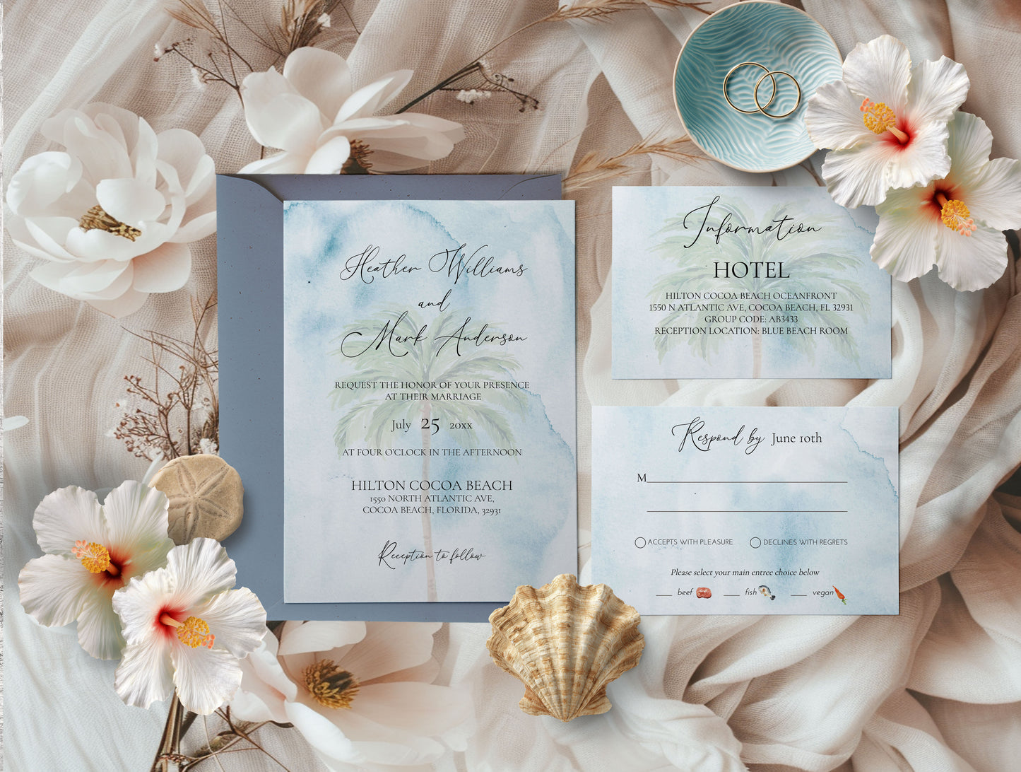 Watercolor Florida Tropical Wedding Invitation Suite
