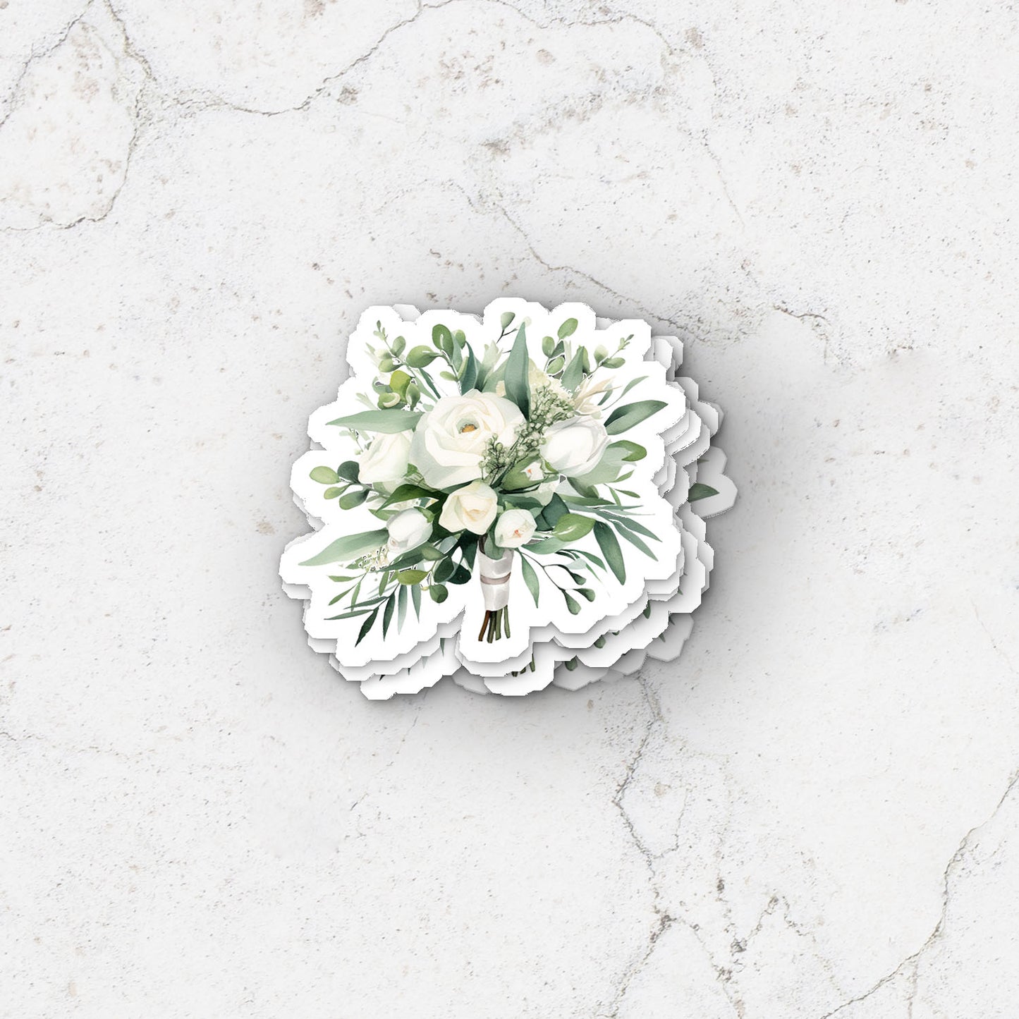Wedding Bouquet White Vinyl Sticker  Weatherproof Decal  Wedding Invitation Inspired Floral Sticker