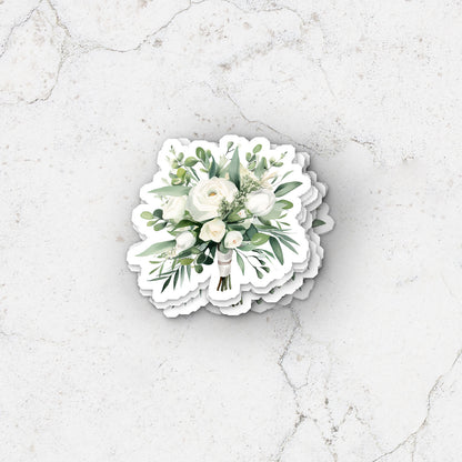 Wedding Bouquet White Vinyl Sticker  Weatherproof Decal  Wedding Invitation Inspired Floral Sticker