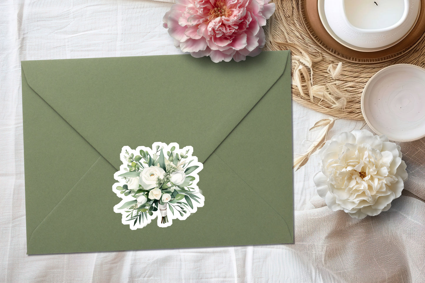 Wedding Bouquet White Vinyl Sticker  Weatherproof Decal  Wedding Invitation Inspired Floral Sticker