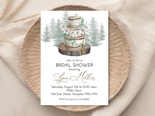 Rustic Woodland Cake Bridal Shower Invitation Template Editable Invitation Corjl Digital Download