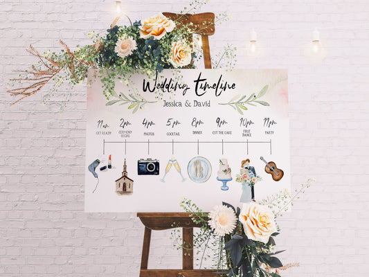 Wedding Watercolor Time Line Custom Sign