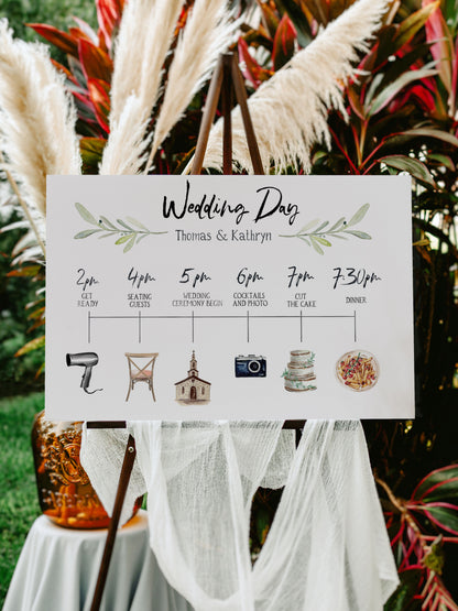 Wedding Watercolor Time Line Custom Sign