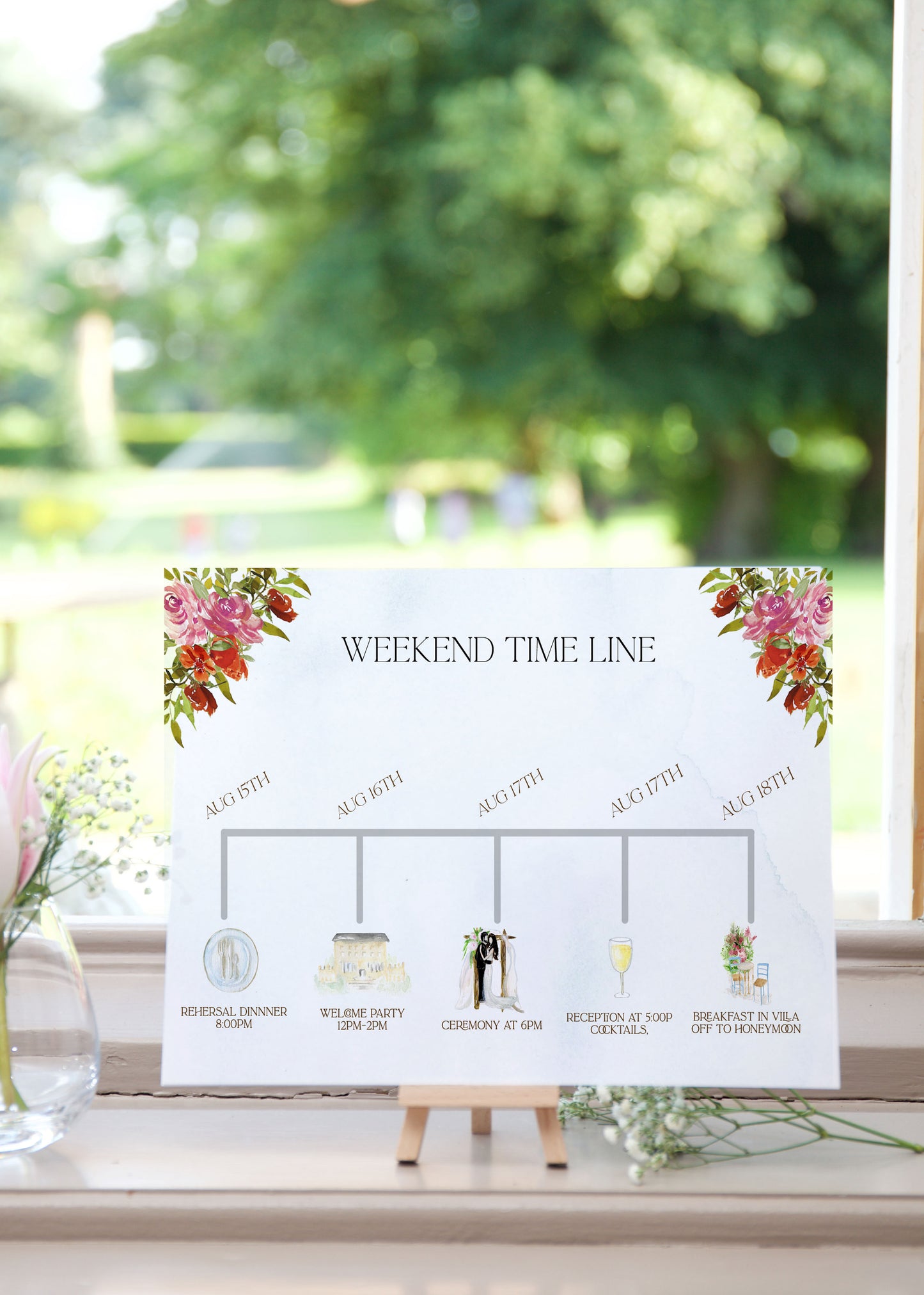 Wedding Cabo Watercolor Time Line Custom Sign