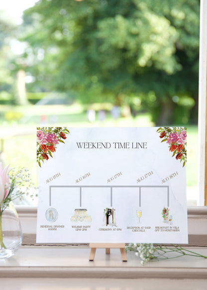 Wedding Cabo Watercolor Time Line Custom Sign