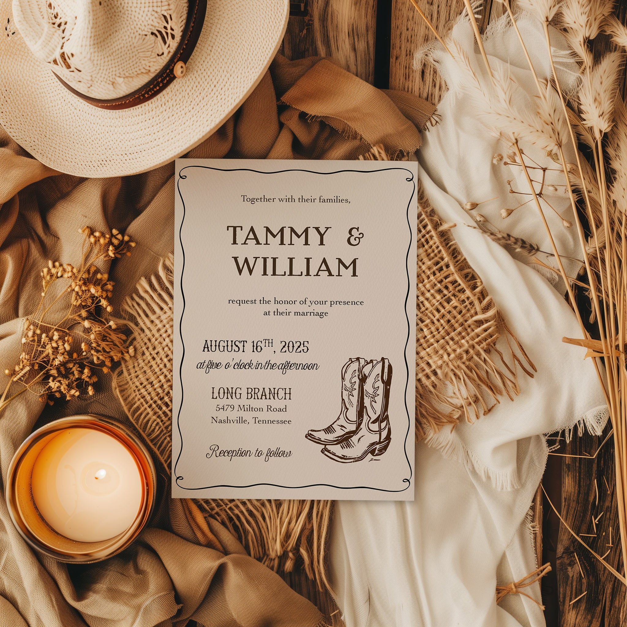 Country Western Cowboy Boots Wedding Invitation Suite