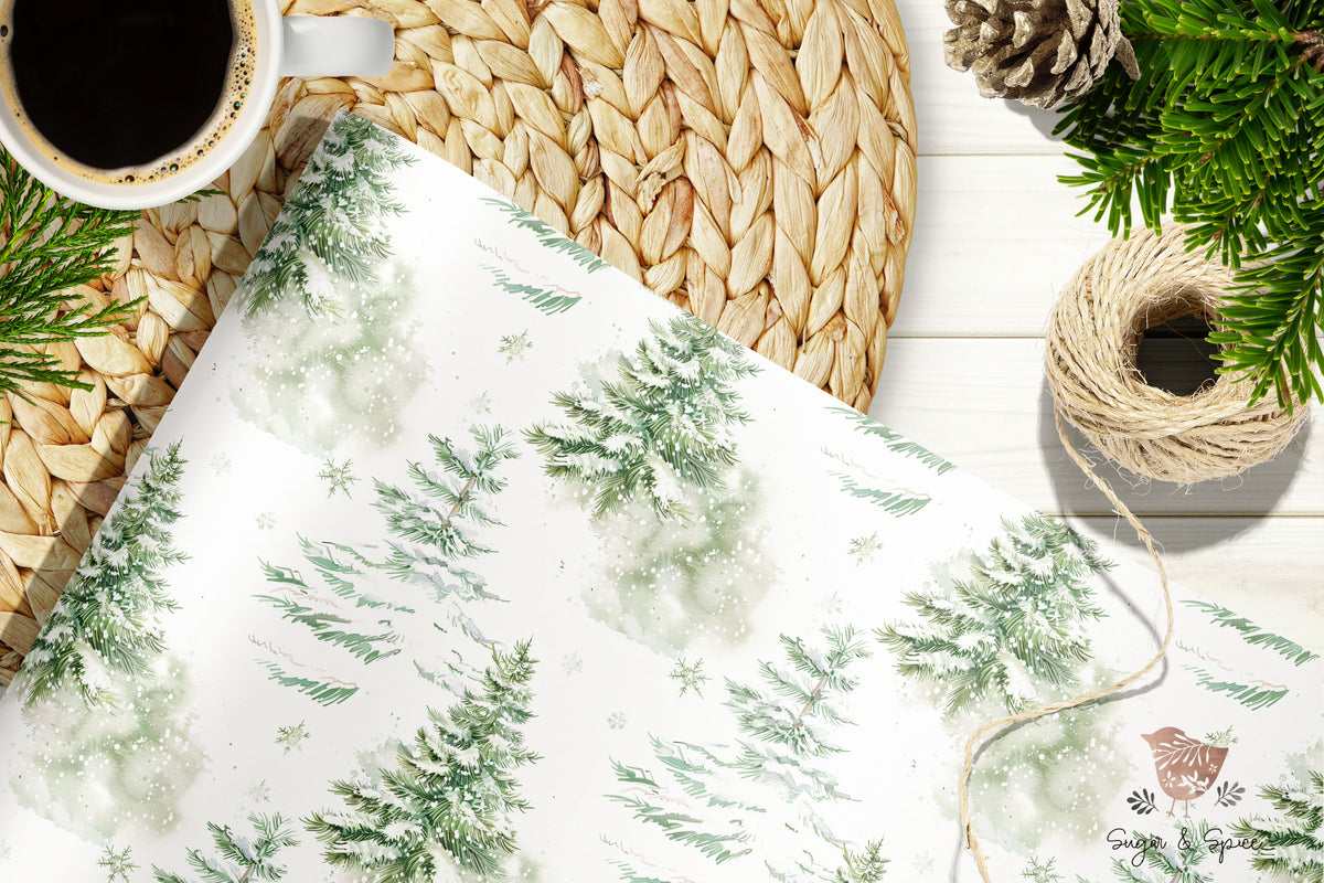 Snowy Woodland Trees Christmas Wrapping Paper Rustic Forest Gift Wrap