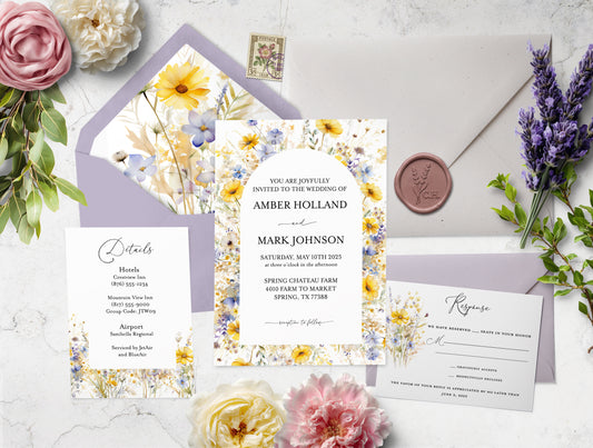 Wildflower Yellow Garden Summer Wedding Invitation Suite