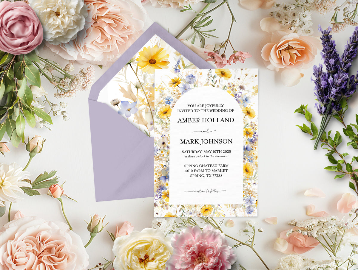 Wildflower Yellow Garden Summer Wedding Invitation Suite