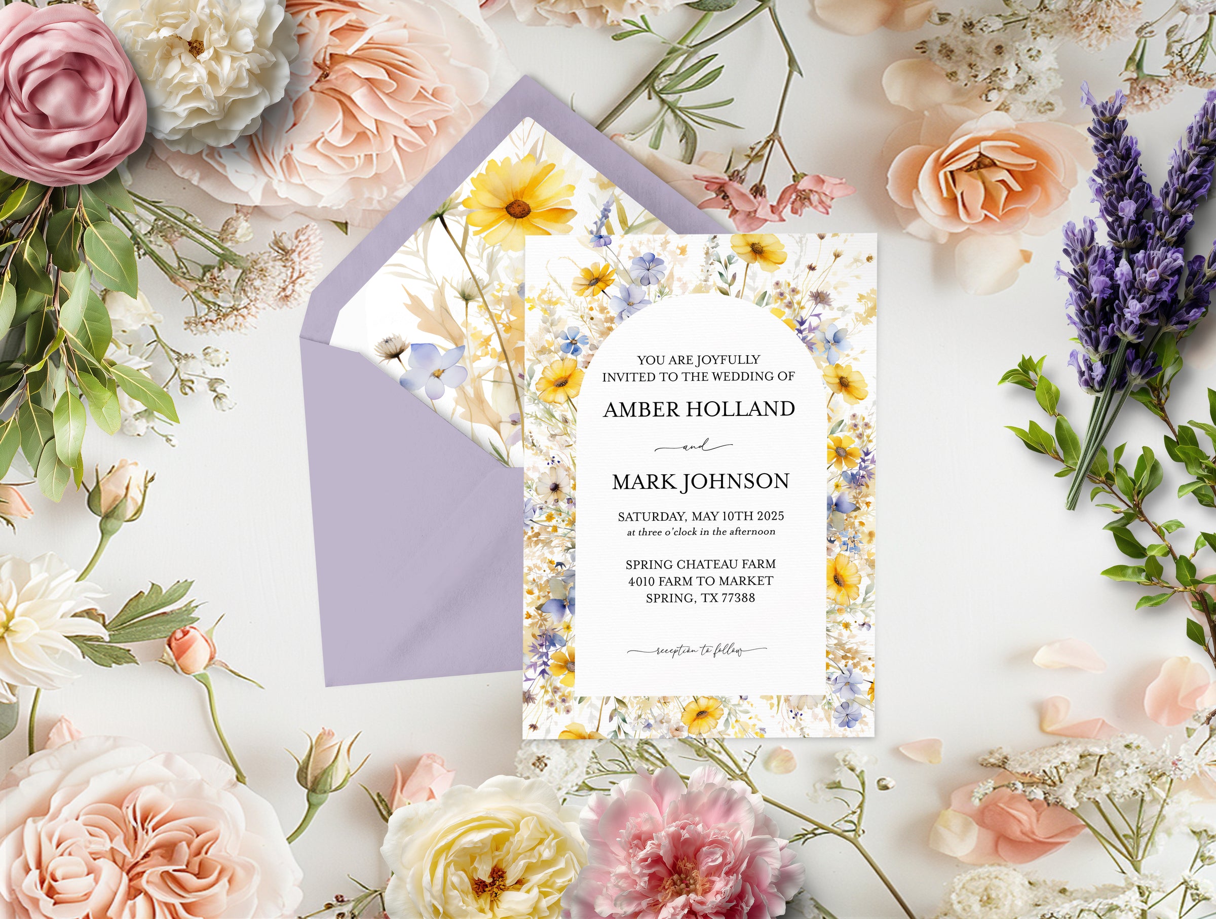 Wildflower Yellow Garden Summer Wedding Invitation Suite