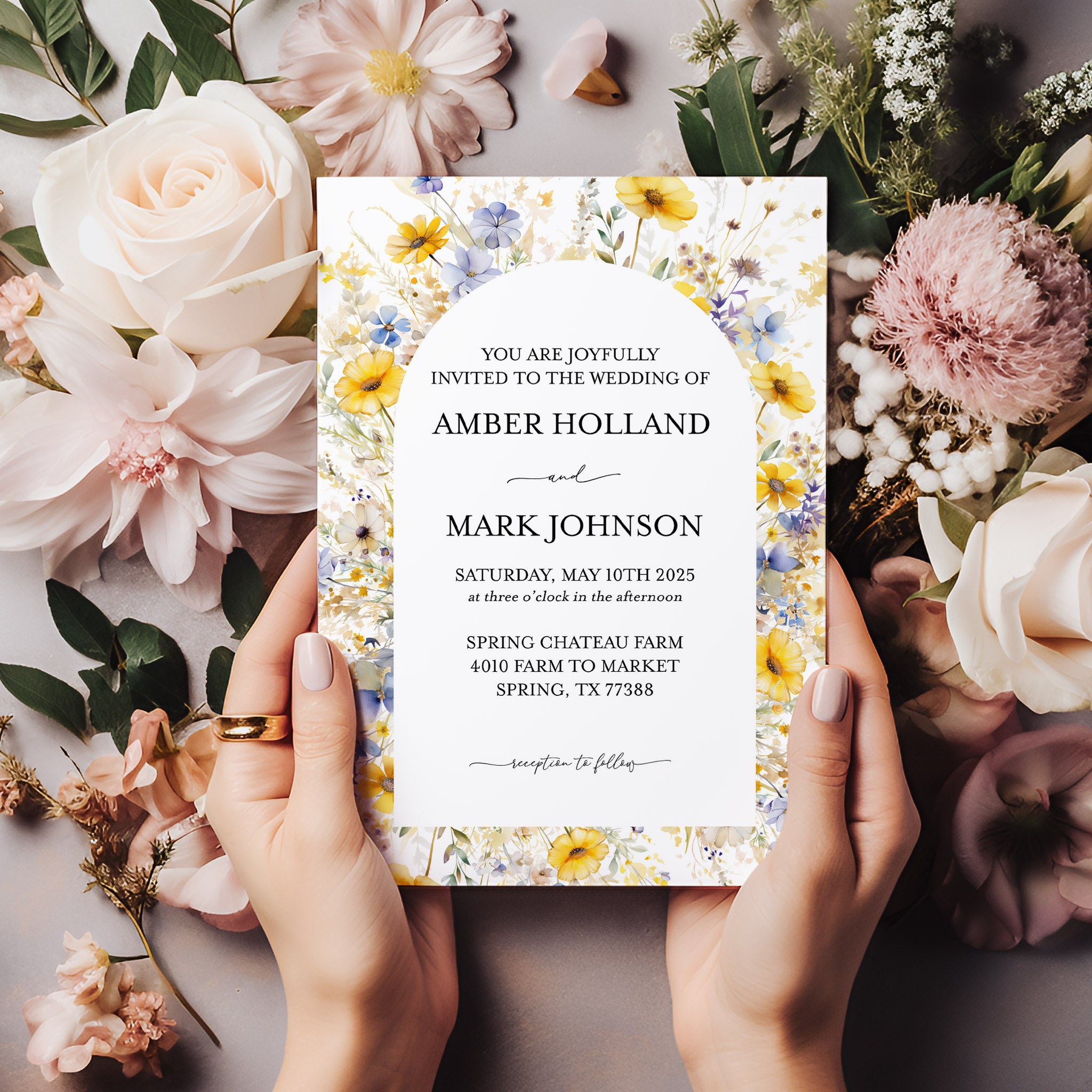 Wildflower Yellow Garden Summer Wedding Invitation Suite
