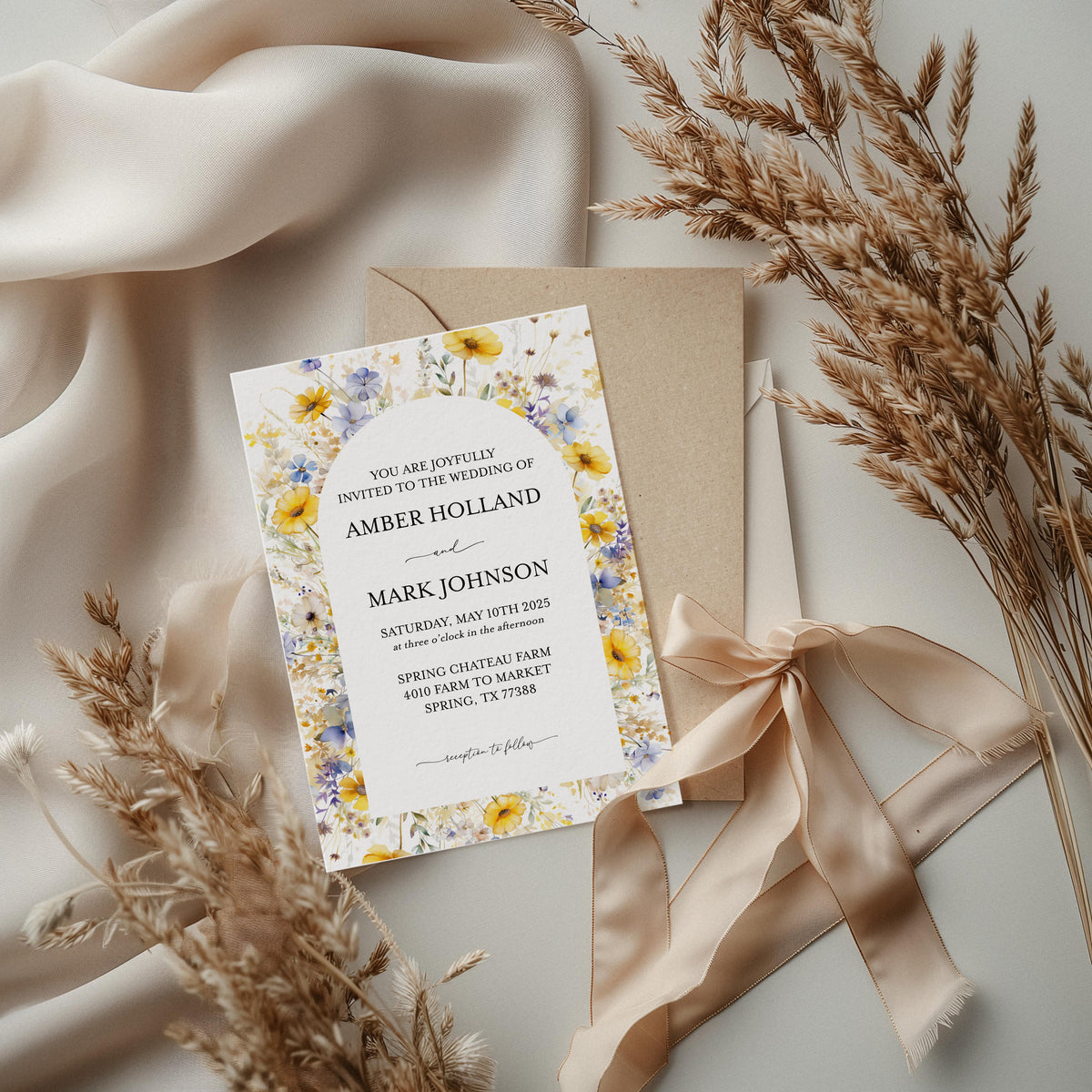 Wildflower Yellow Garden Summer Wedding Invitation Suite