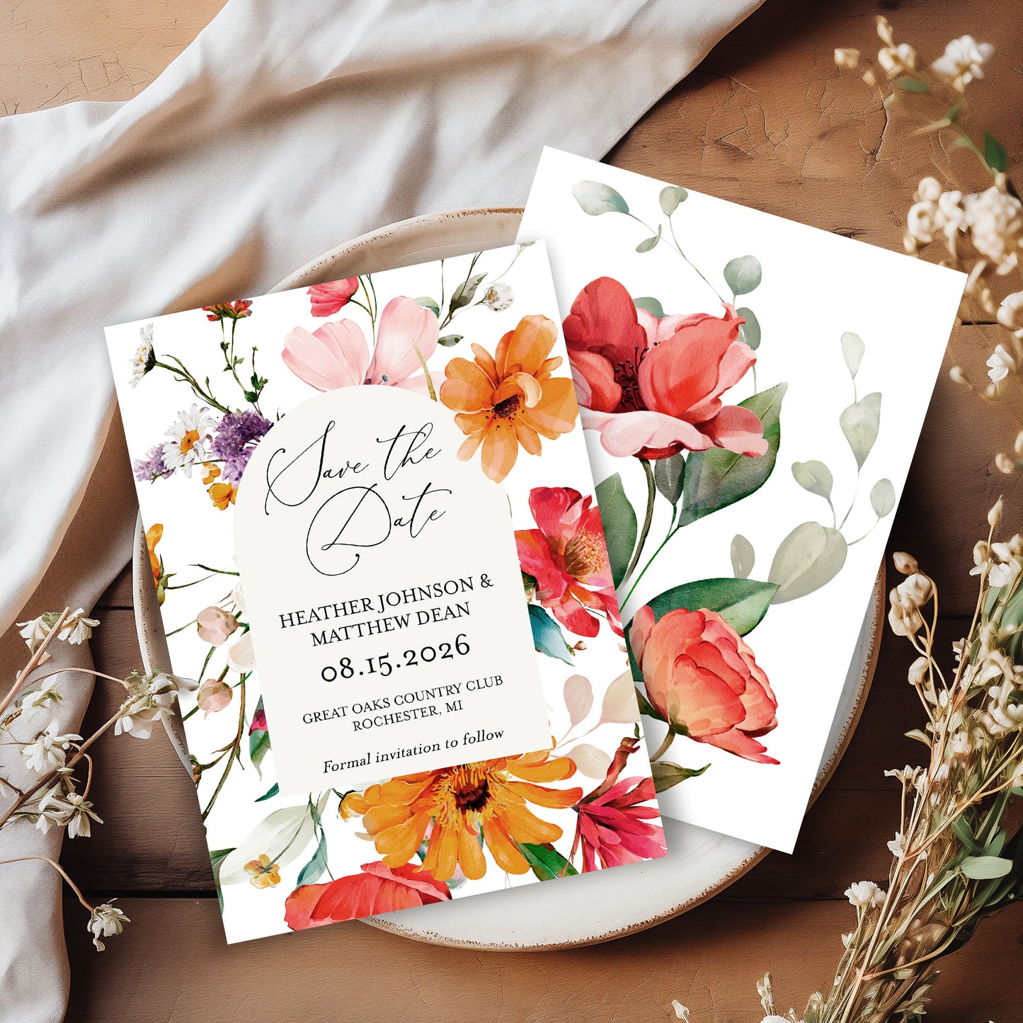 Wildflower Arch Save the Date Save the Date Template Editable Invitation Corjl Digital Download