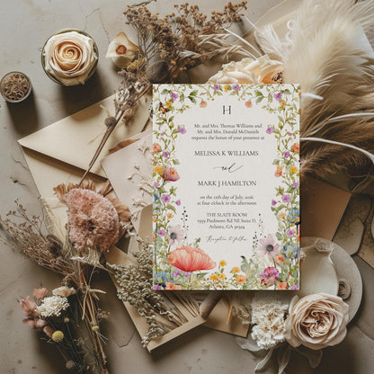Wildflower Garden Wedding Invitation Suite with QR code