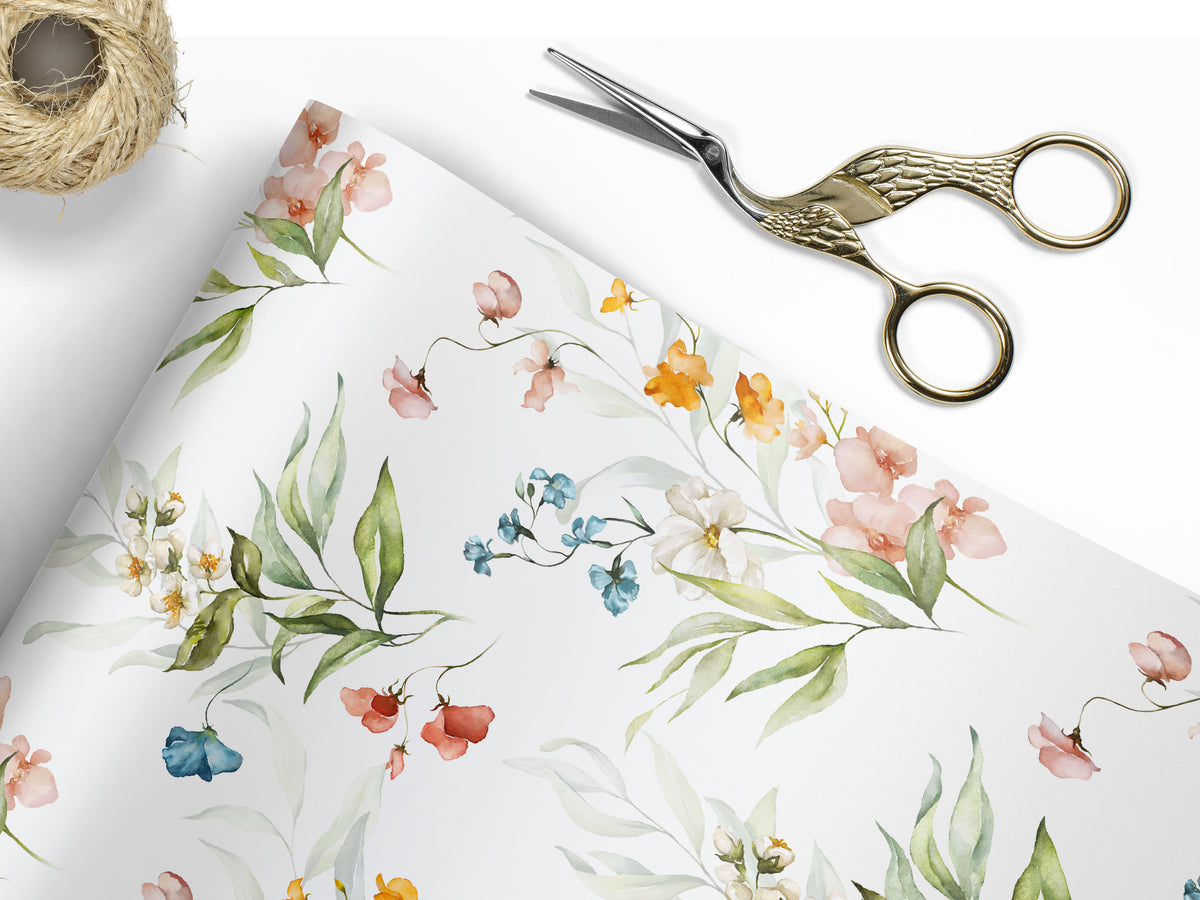 Wildflower Watercolor Garden Wrapping Paper (5 Sheets)