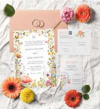 Wildflower Garden Wedding Invitation Suite with QR code