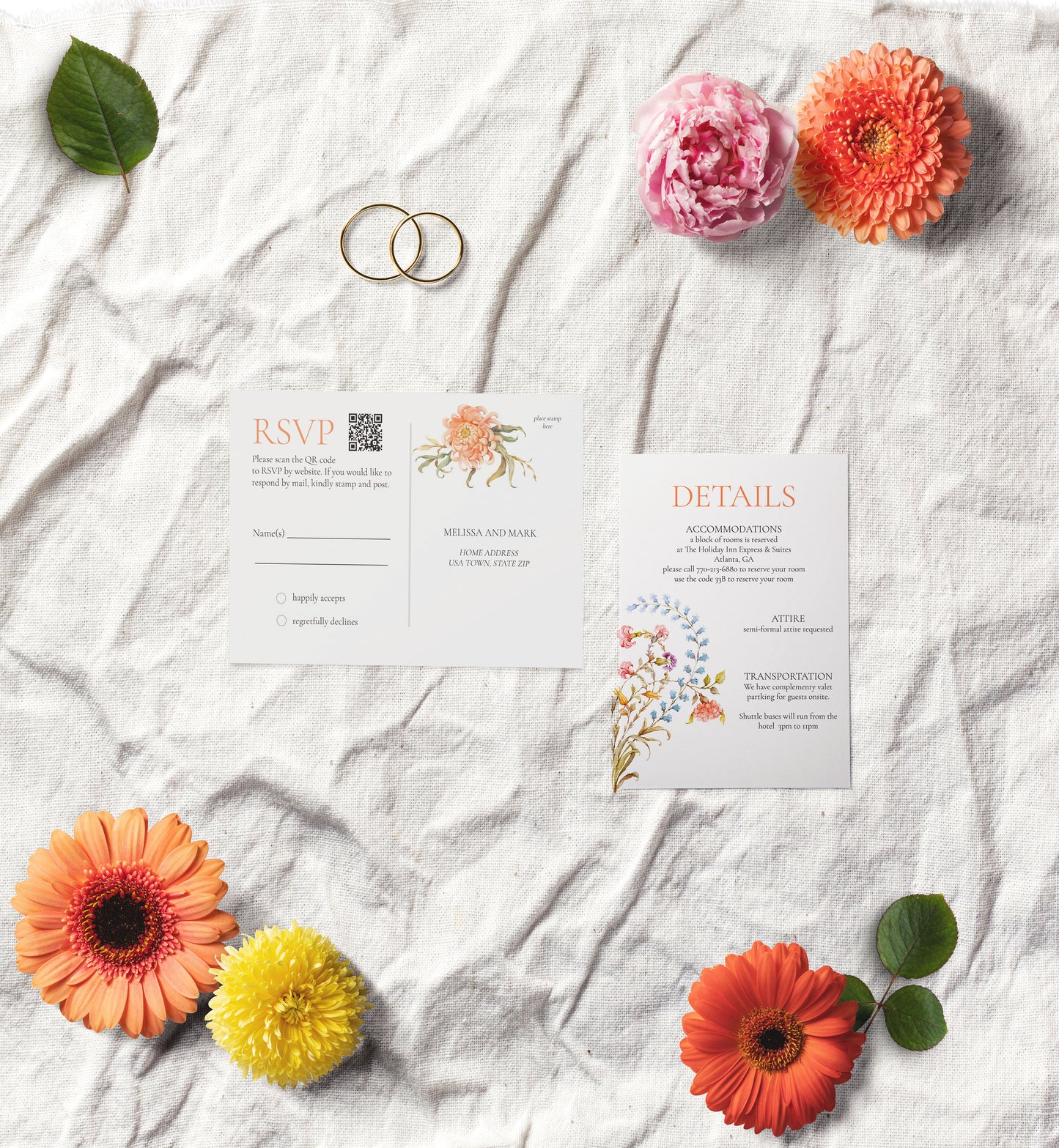 Wildflower Garden Wedding Invitation Suite with QR code