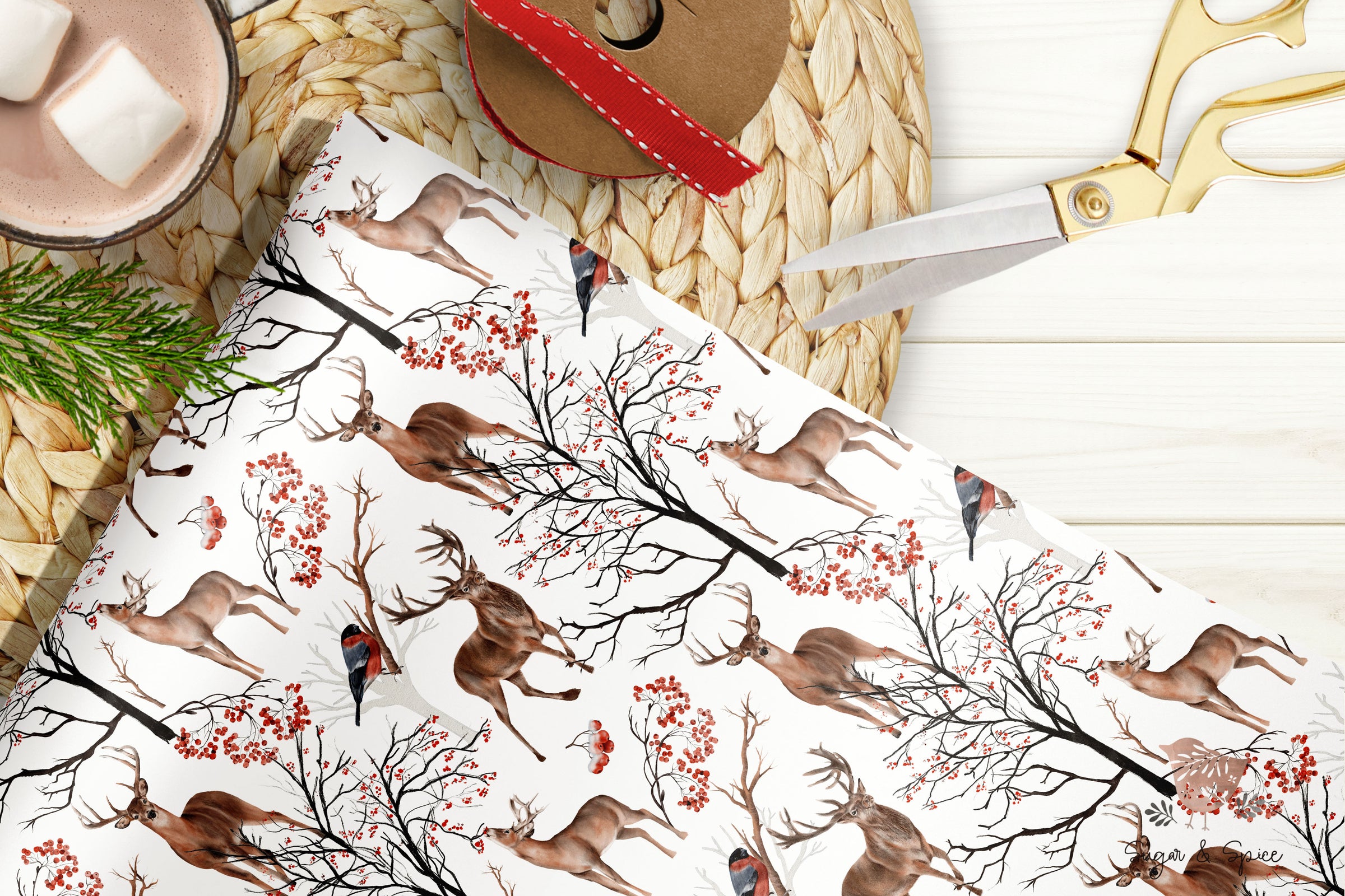 Woodland Deer Christmas Wrapping Paper Sheets