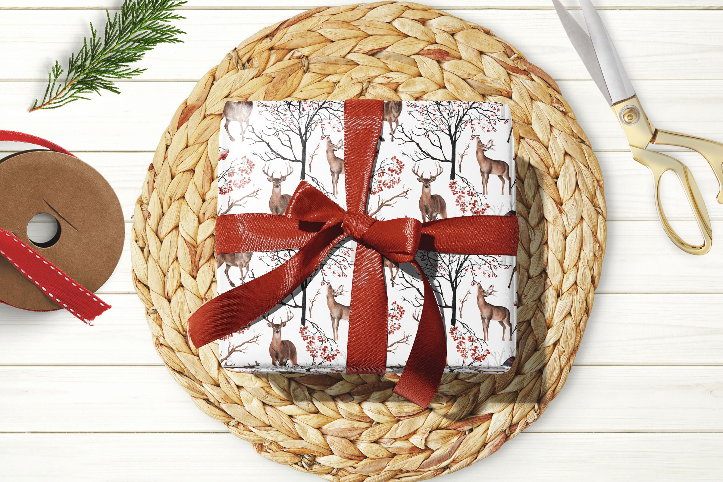 Woodland Deer Christmas Wrapping Paper Sheets