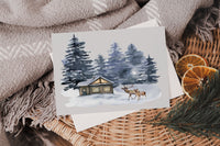 Winter Woodland Cabin Christmas Holiday Greeting Card