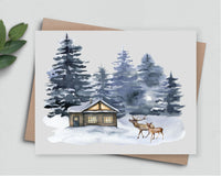 Winter Woodland Cabin Christmas Holiday Greeting Card