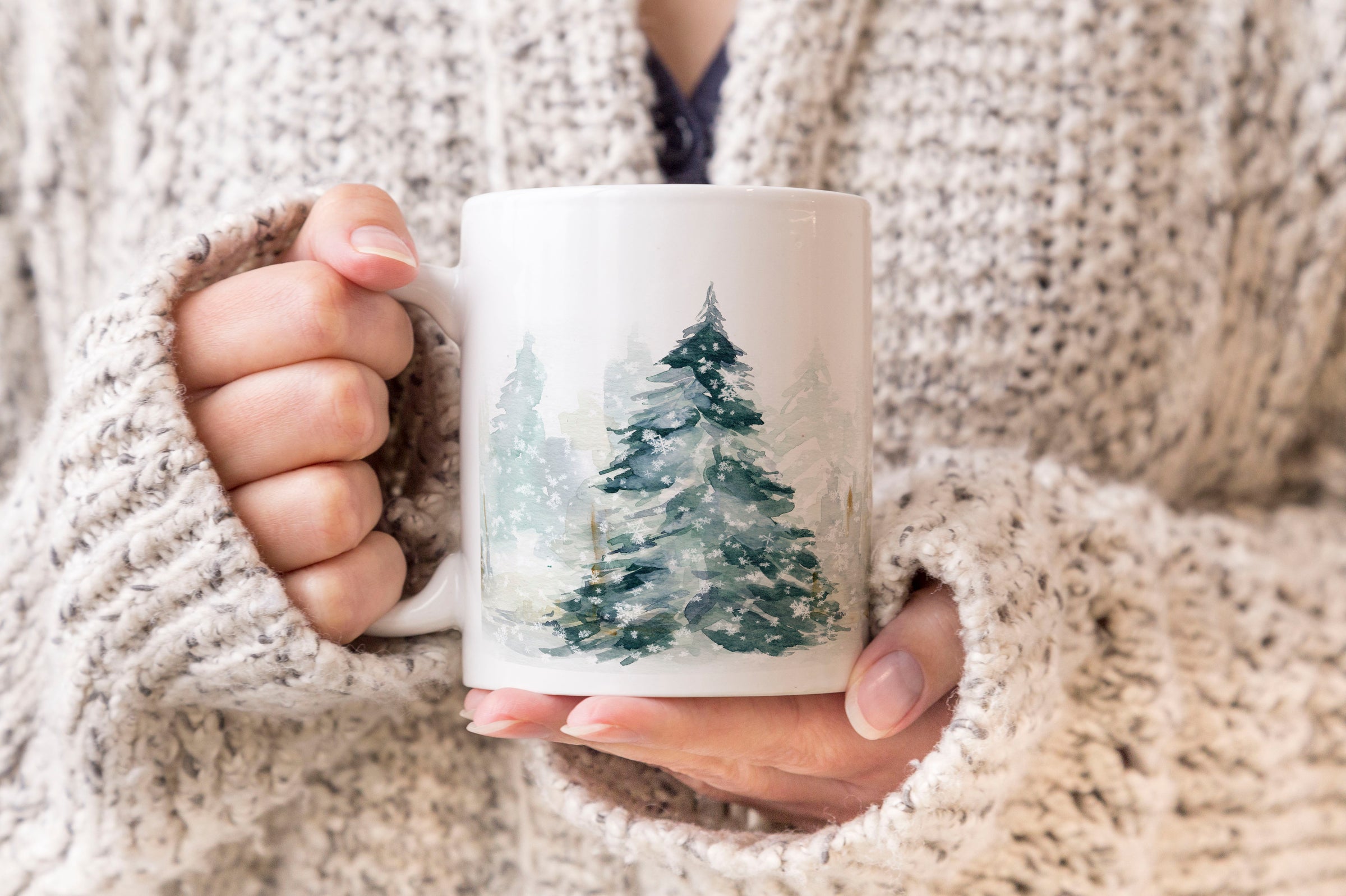 Winter Forest Ceramic Mug — Snowy Pine Trees Coffee Cup (11oz & 15oz)
