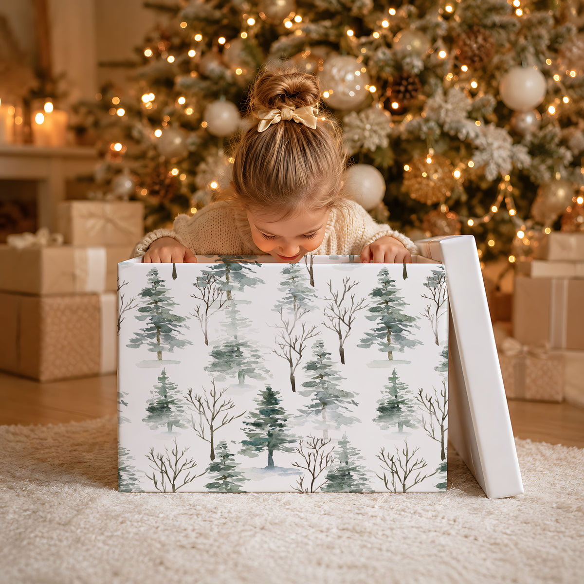 Woodland Watercolor Forest Christmas Trees Wrapping Paper