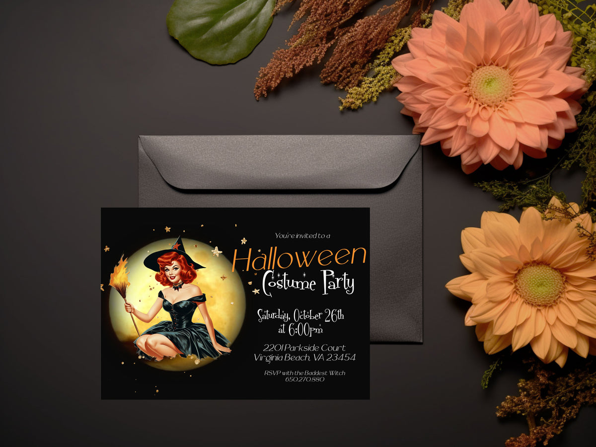 Witch Full Moon Halloween Costume Party Invitation Template